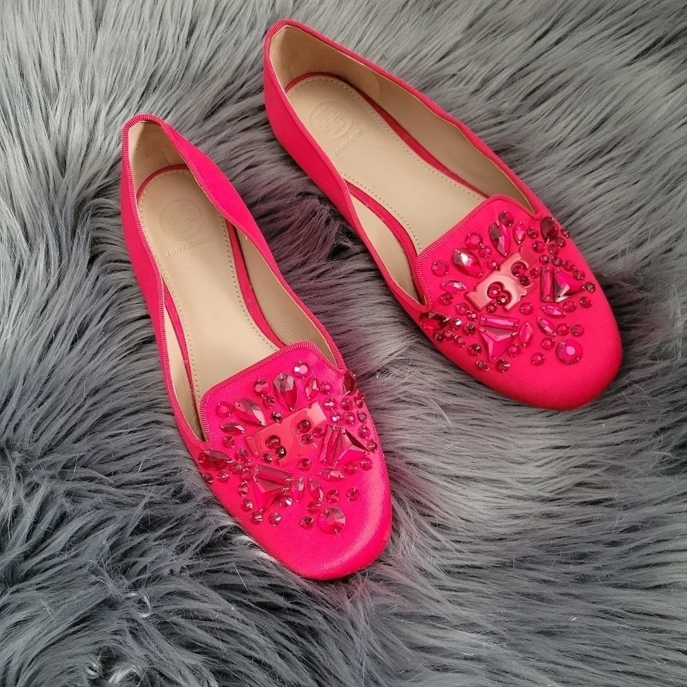 Tory Burch Delphine Embellished Crystal Almond Toe Loafers